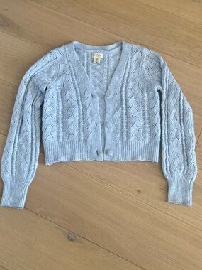 Jessica Simpson Light Blue Cable-Knit V-Neck Cardigan Sweater Small